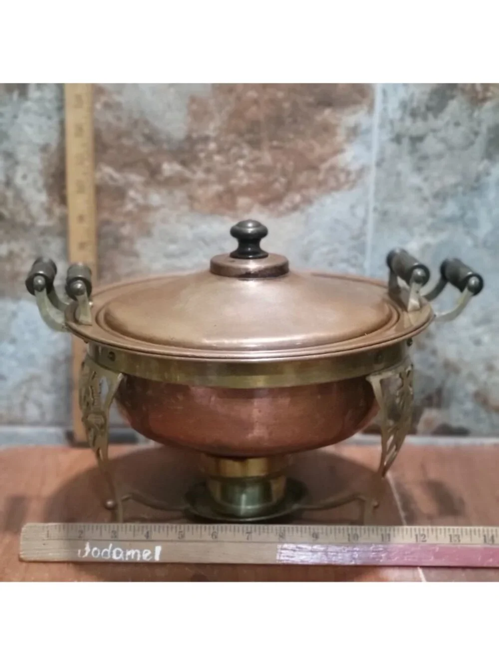 Antique Copper Brass Covered  Chafing Dish Tabletop Buffet Food Warmer